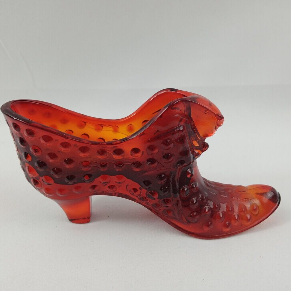 Vintage Red Amberina Fenton Hobnail Glass Slipper Shoe Figurine - Picture 2 of 8
